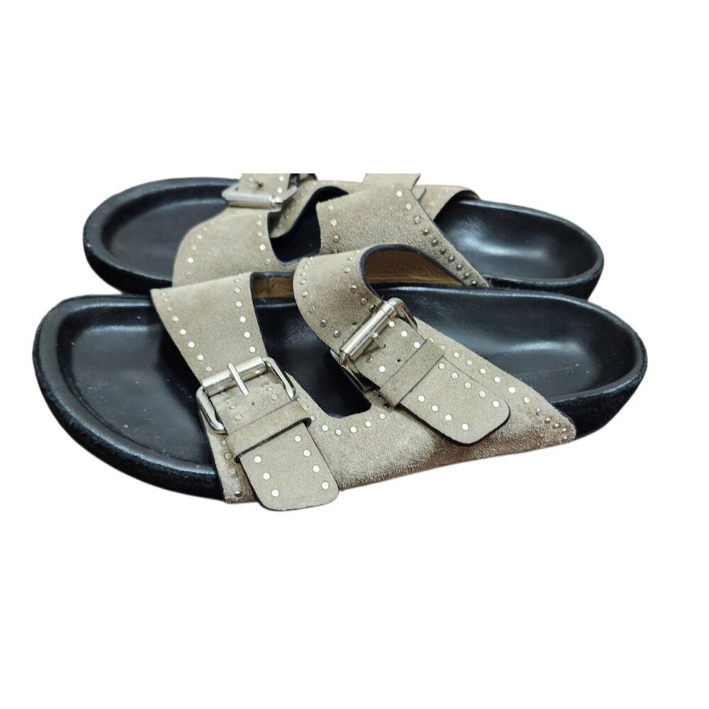 Isabel Marant Suede Studded Slide Sandals Double Buckle Taupe EU 36 - Picture 6 of 16